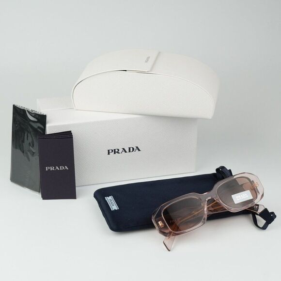 NEW Prada PR17WS 19Q10D Transparent Peach Brown Rectangle Unisex Sunglasses - Picture 12 of 12